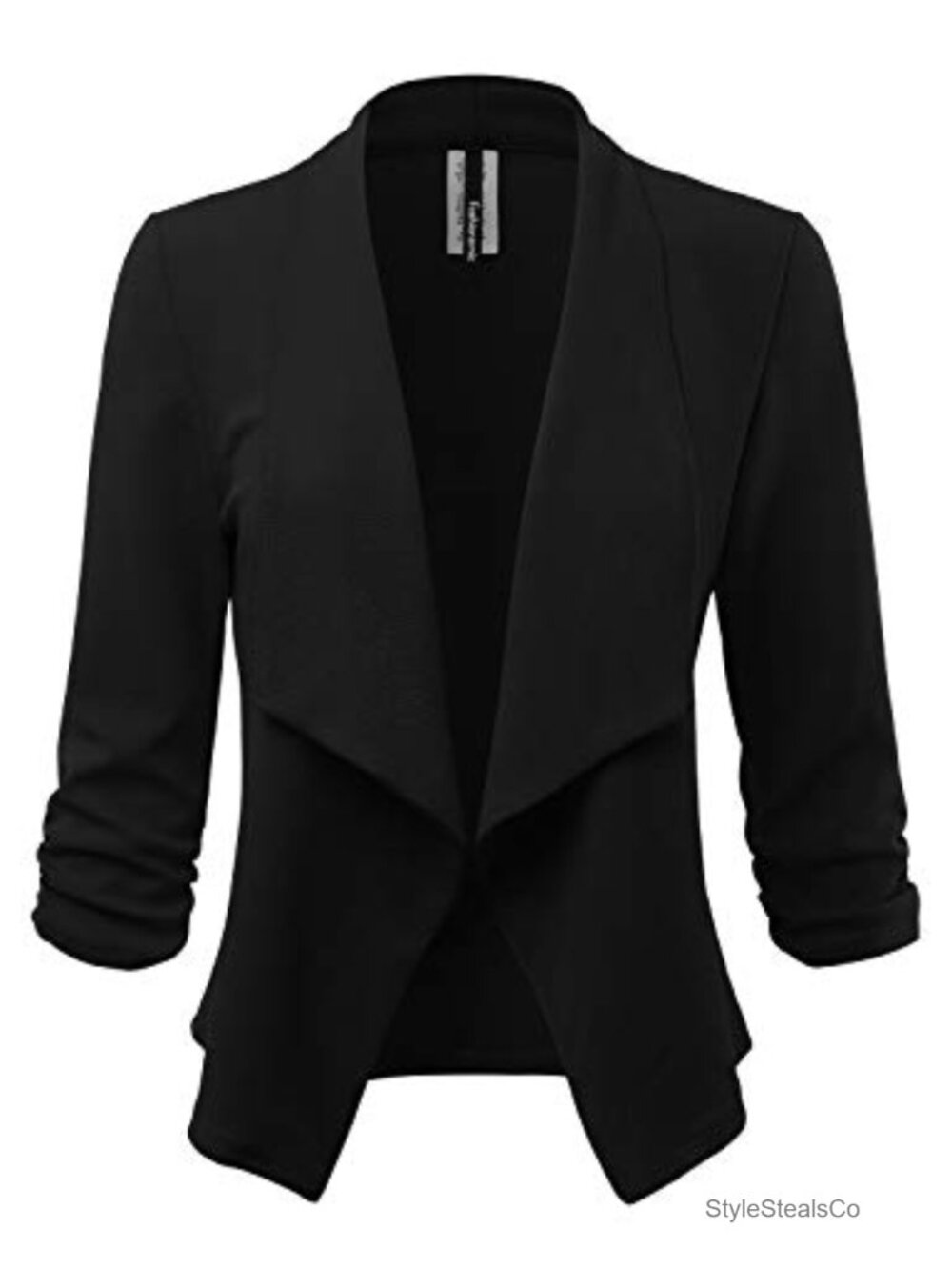 Women's 3/4 Gathered Sleeve Open Blazer Jacket - Loose Fit, Made in USA